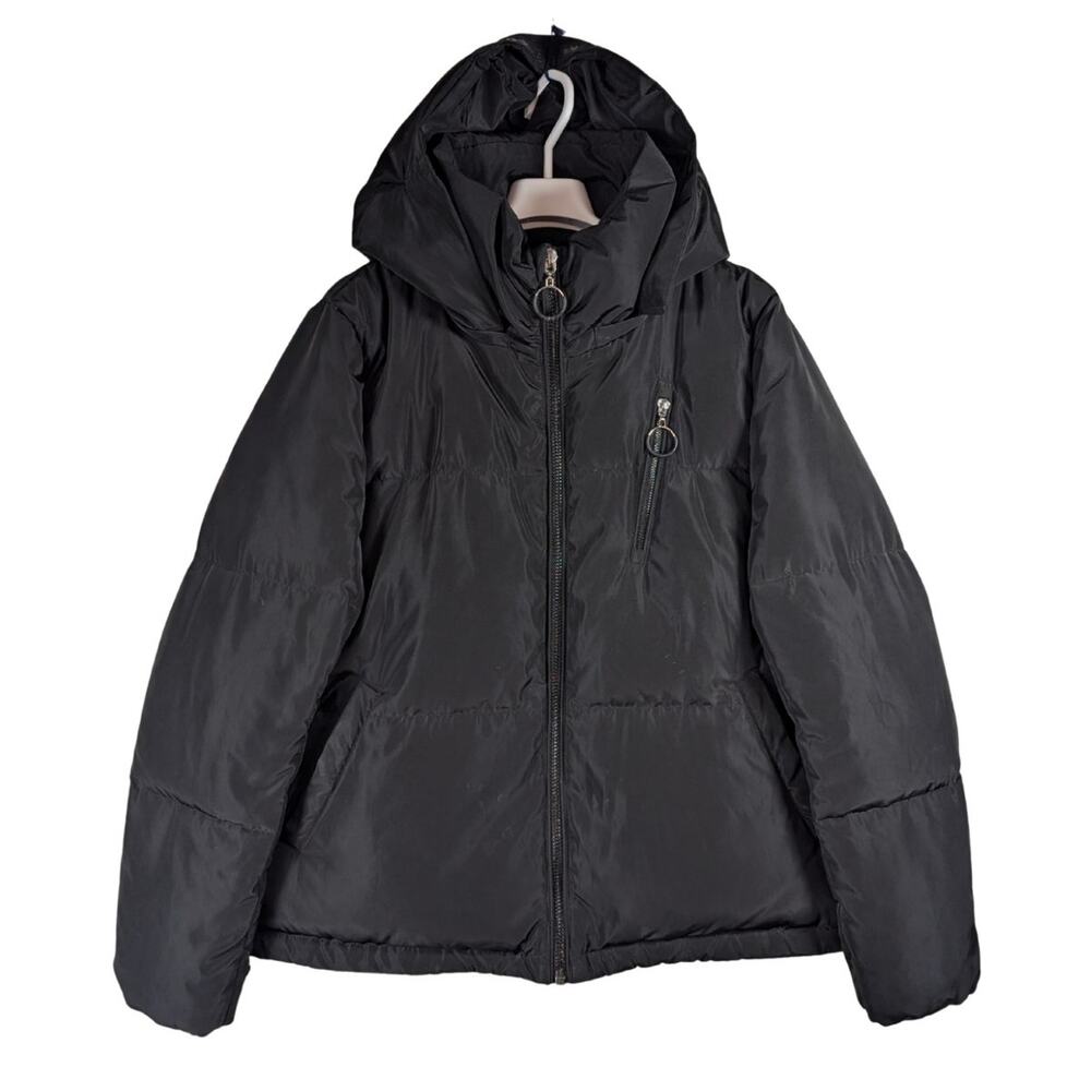 Karl Lagerfeld Paris Short Hooded Down Blend Puffer Jacket Black Women’s Size L